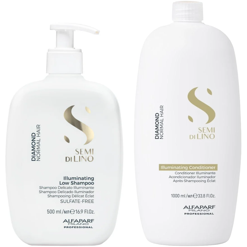 Alfaparf Milano Semi Di Lino Diamond Illuminating Shampoo 500ml & Conditioner 1000ml Twin