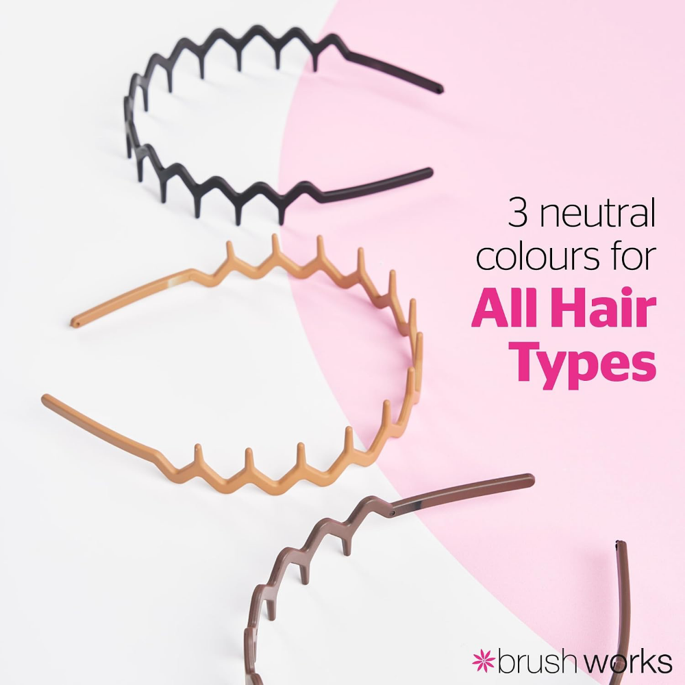 Brushworks Neutral Zig Zag Headbands Pack of 3
