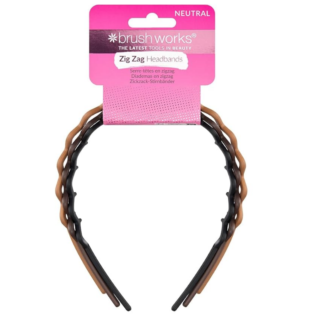 Brushworks Neutral Zig Zag Headbands Pack of 3