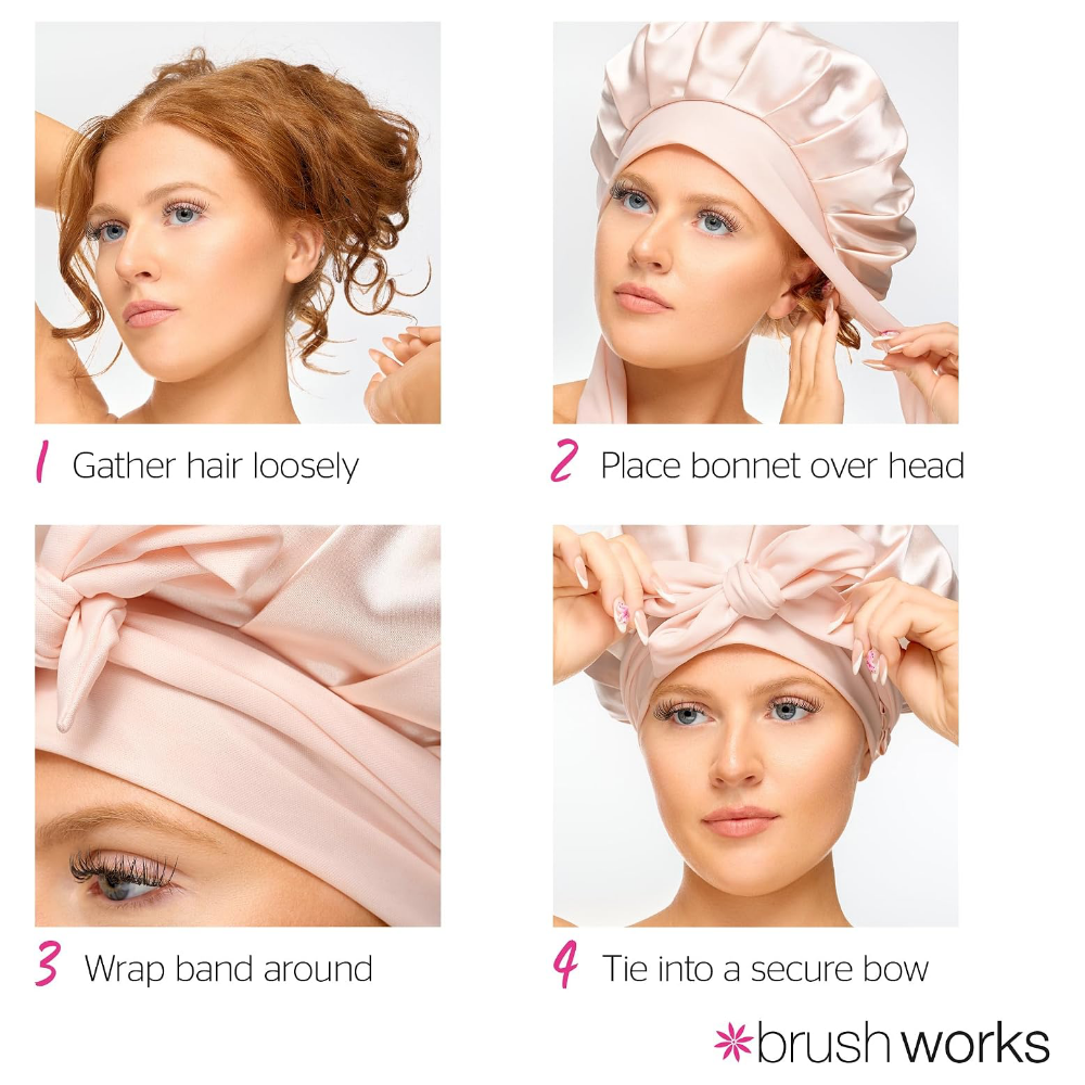 Brushworks Double Layer Satin Hair Bonnet Ballet Pink
