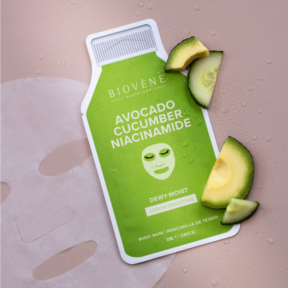 Biovene Avocado Cucumber Niacinamide Dewy-Moist Serum Smoothie Sheet Mask 25ml