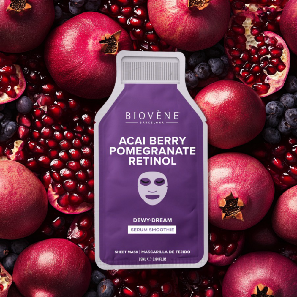 Biovene Acai Berry Pomegranate Retinol Dewy-Dream Serum Smoothie Sheet Mask 25ml