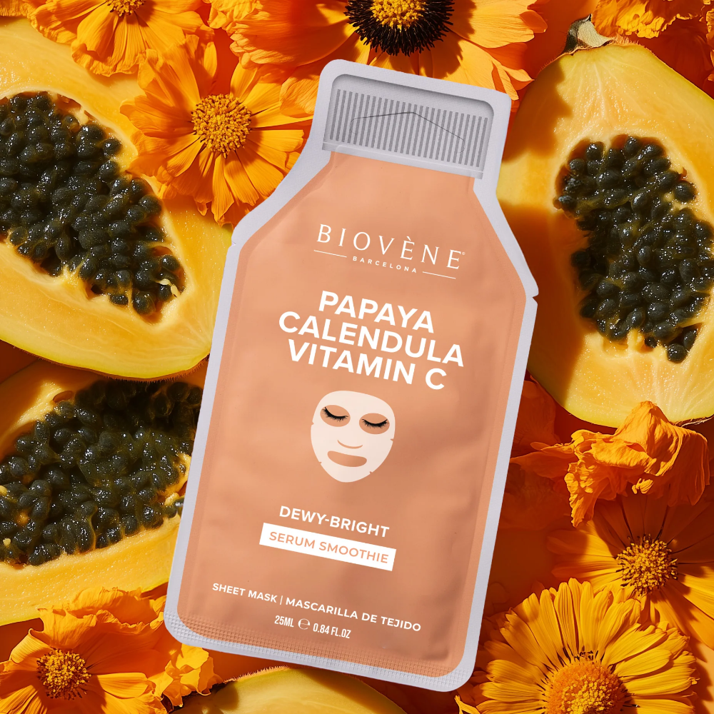 Biovene Papaya Calendula Vitamin C Dewy-Bright Serum Smoothie Sheet Mask 25ml