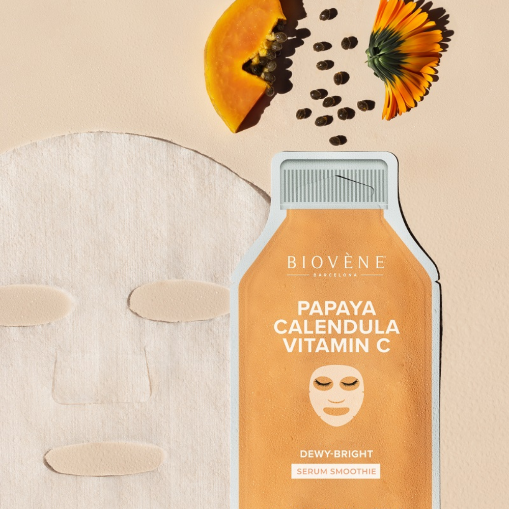 Biovene Papaya Calendula Vitamin C Dewy-Bright Serum Smoothie Sheet Mask 25ml