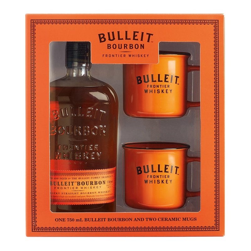 Bulleit Bourbon Whiskey with 2 Branded Ceramic Mugs Gift Set
