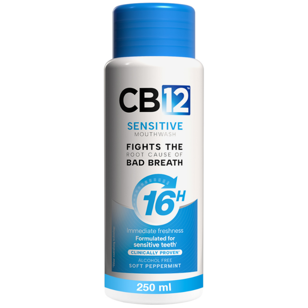 CB12 Sensitive Mouthwash Soft Menthol 250ml & Boost Strong Mint Chewing Gum x10 Twin