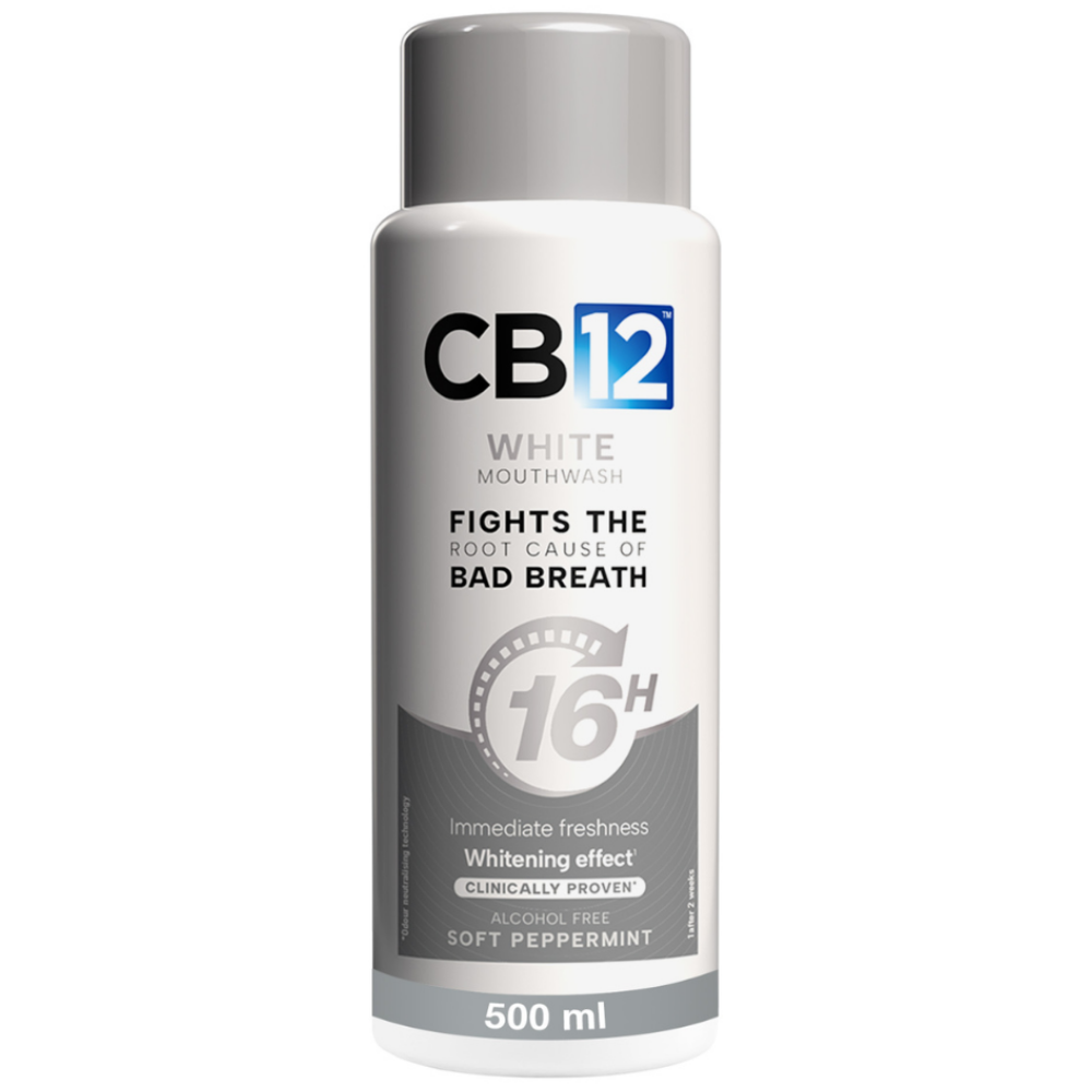 CB12 Whitening Mouthwash Soft Peppermint 500ml & Boost Strong Mint Chewing Gum x10 Twin