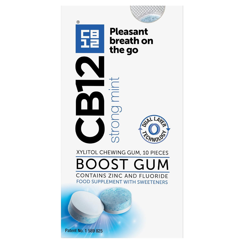 CB12 Whitening Mouthwash Soft Peppermint 500ml & Boost Strong Mint Chewing Gum x10 Twin