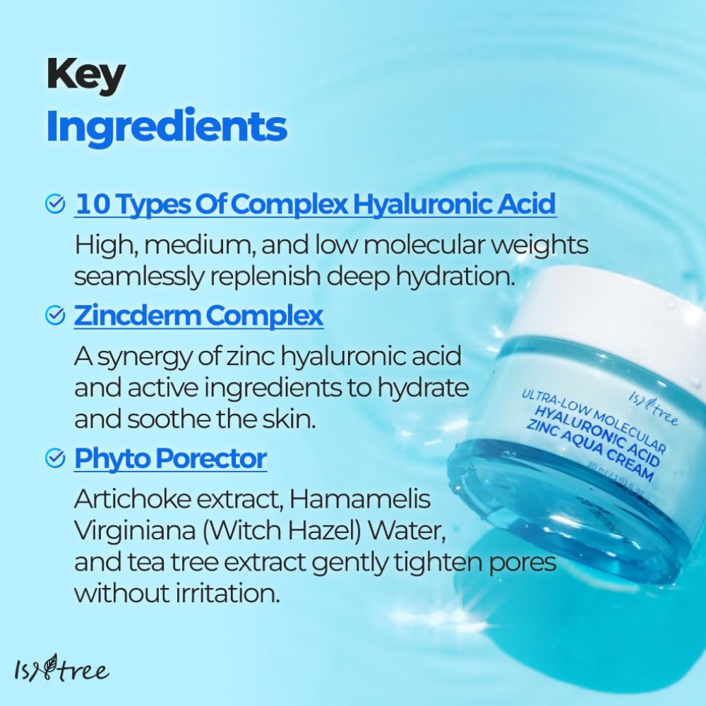 Isntree Ultra-Low Molecular Hyaluronic Acid Zinc Aqua Cream 80ml
