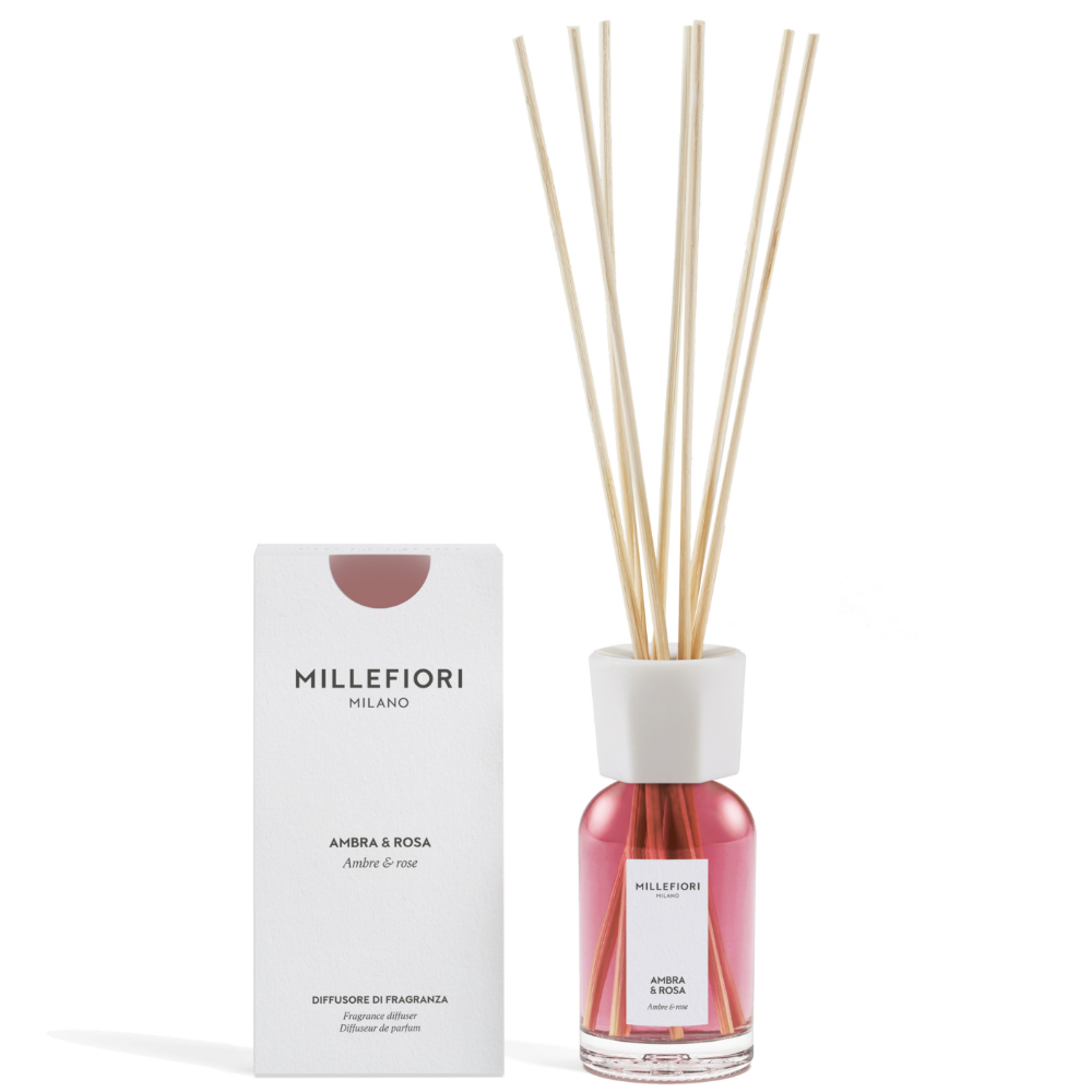 Millefiori Milano Reed Diffuser Ambra & Rosa 100ml