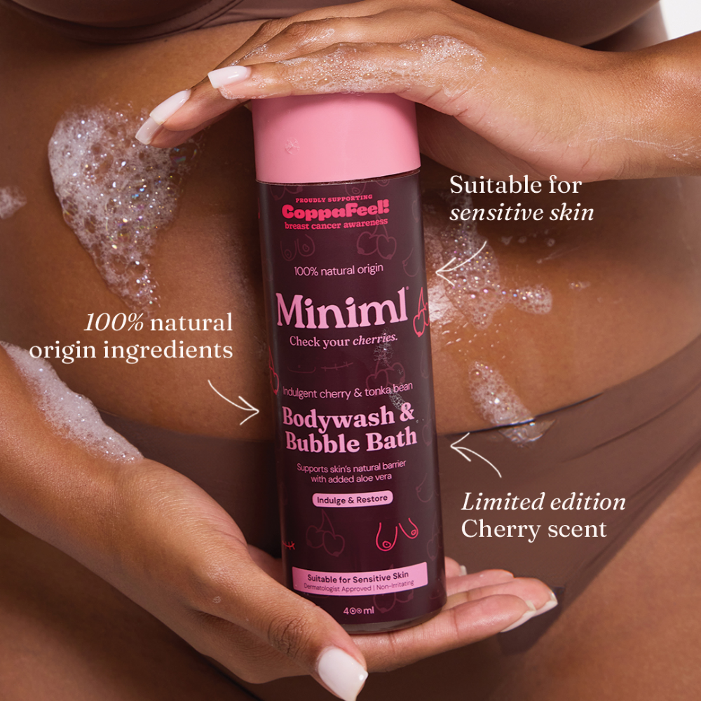 Miniml Check Your Cherries CoppaFeel! Body Wash & Bubble Bath Cherry & Tonka Bean 400ml