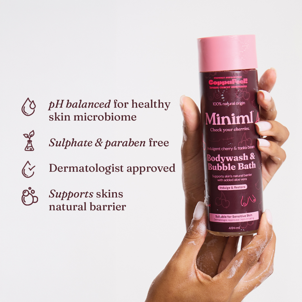 Miniml Check Your Cherries CoppaFeel! Body Wash & Bubble Bath Cherry & Tonka Bean 400ml