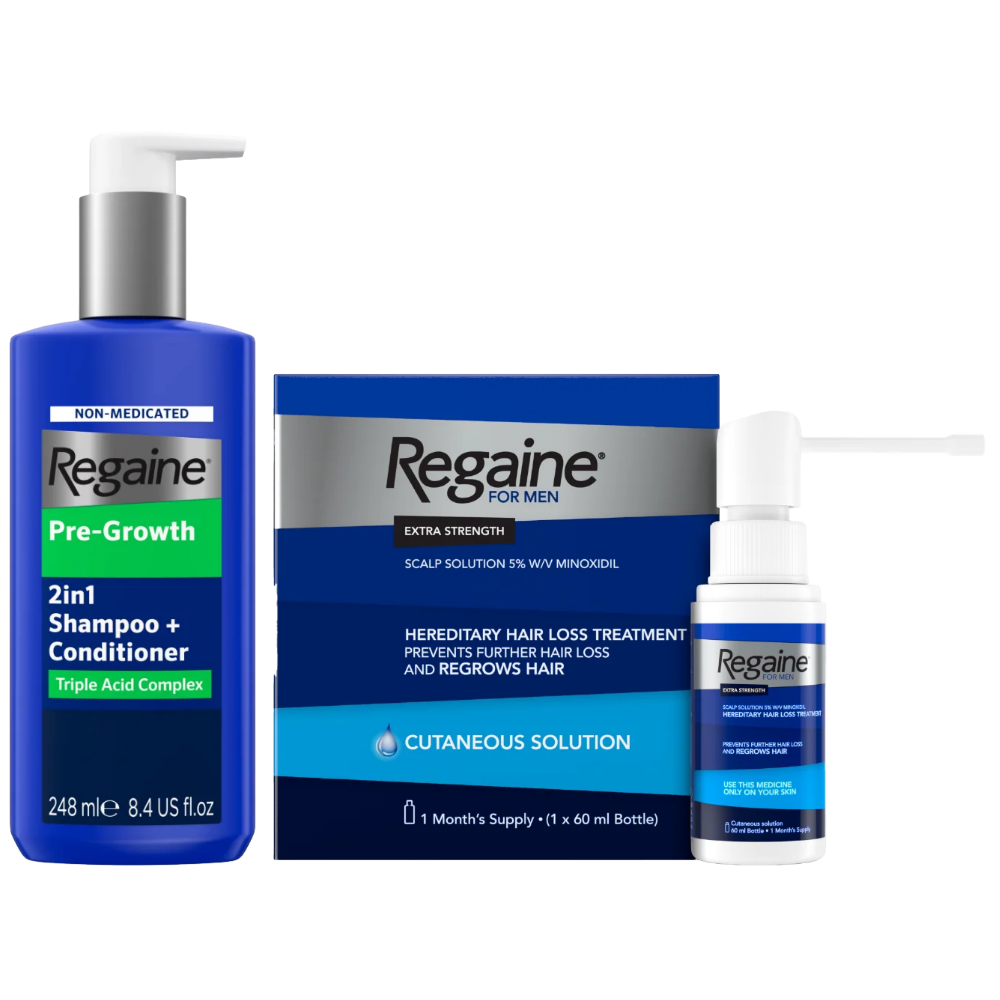 Regaine For Men 5% Extra Strength Regrowth Solution & 2-In-1 Shampoo & Conditioner Twin