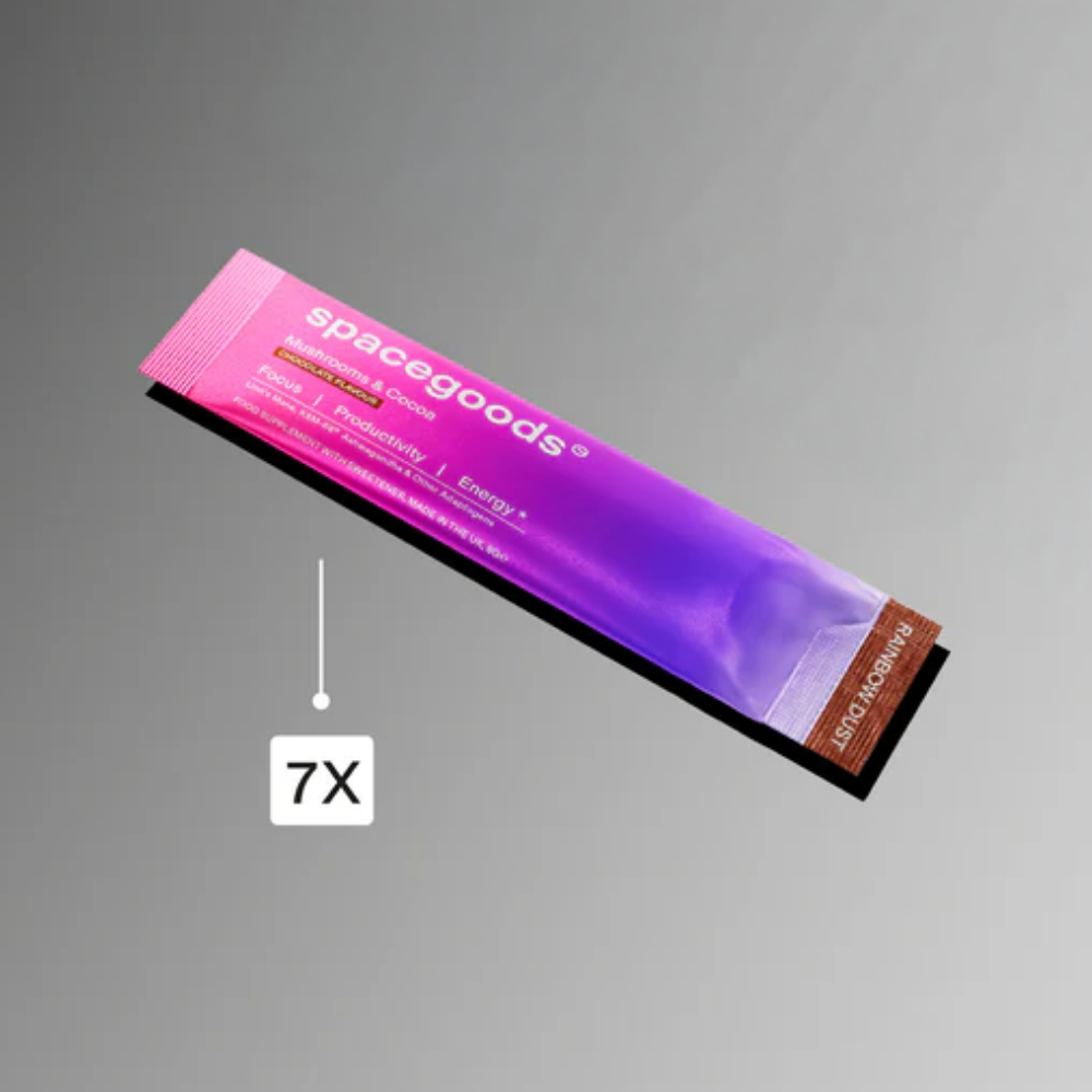 Spacegoods Rainbow Dust Focus Mushroom & Adaptogen Super Blend Supplement Coffee Chocolate 7 x 8g