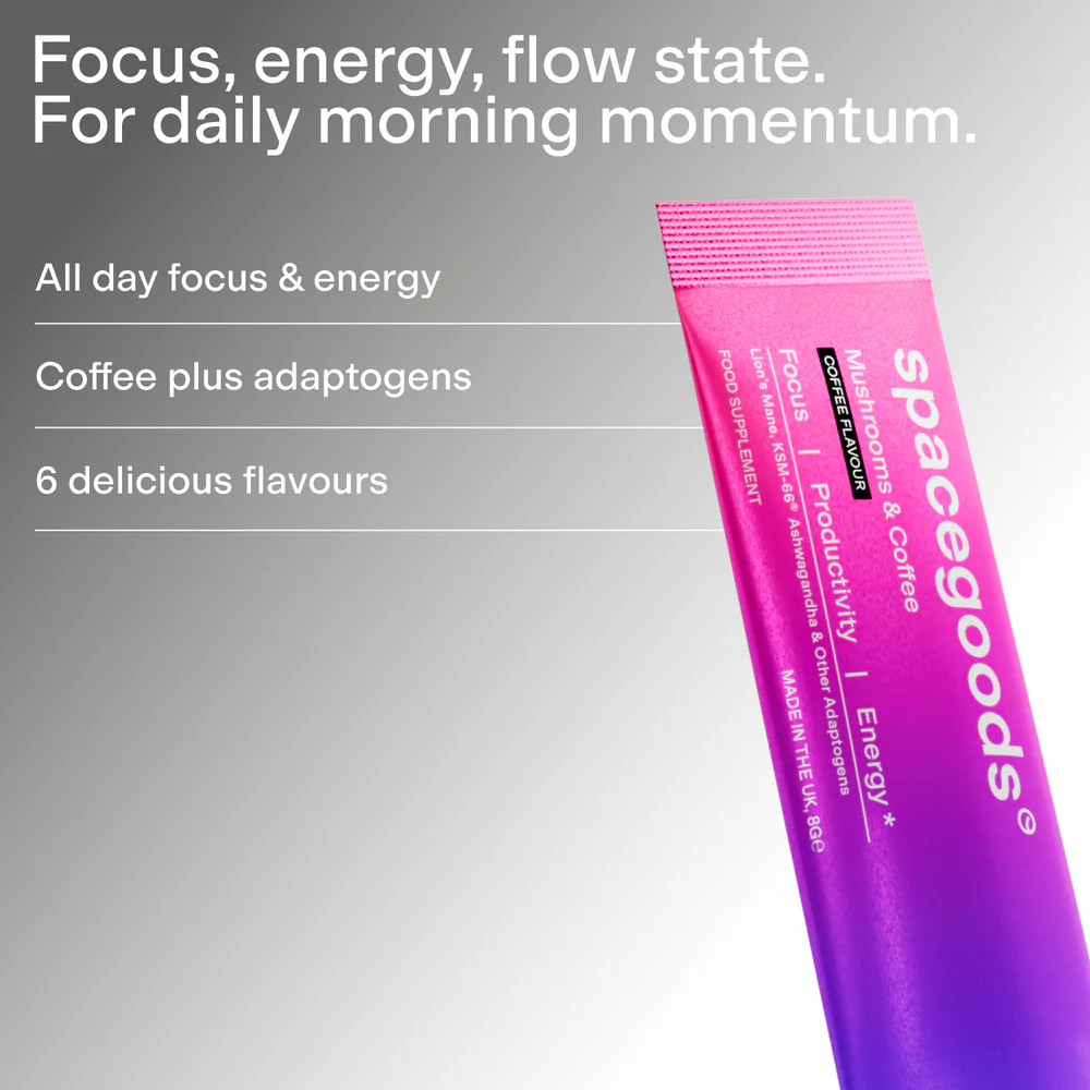Spacegoods Rainbow Dust Focus Mushroom & Adaptogen Super Blend Supplement Coffee Chocolate 7 x 8g