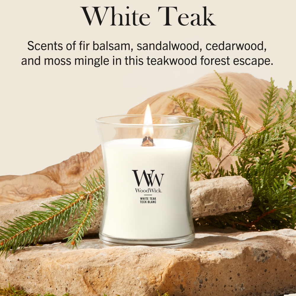 WoodWick White Teak Medium Hourglass Jar Candle