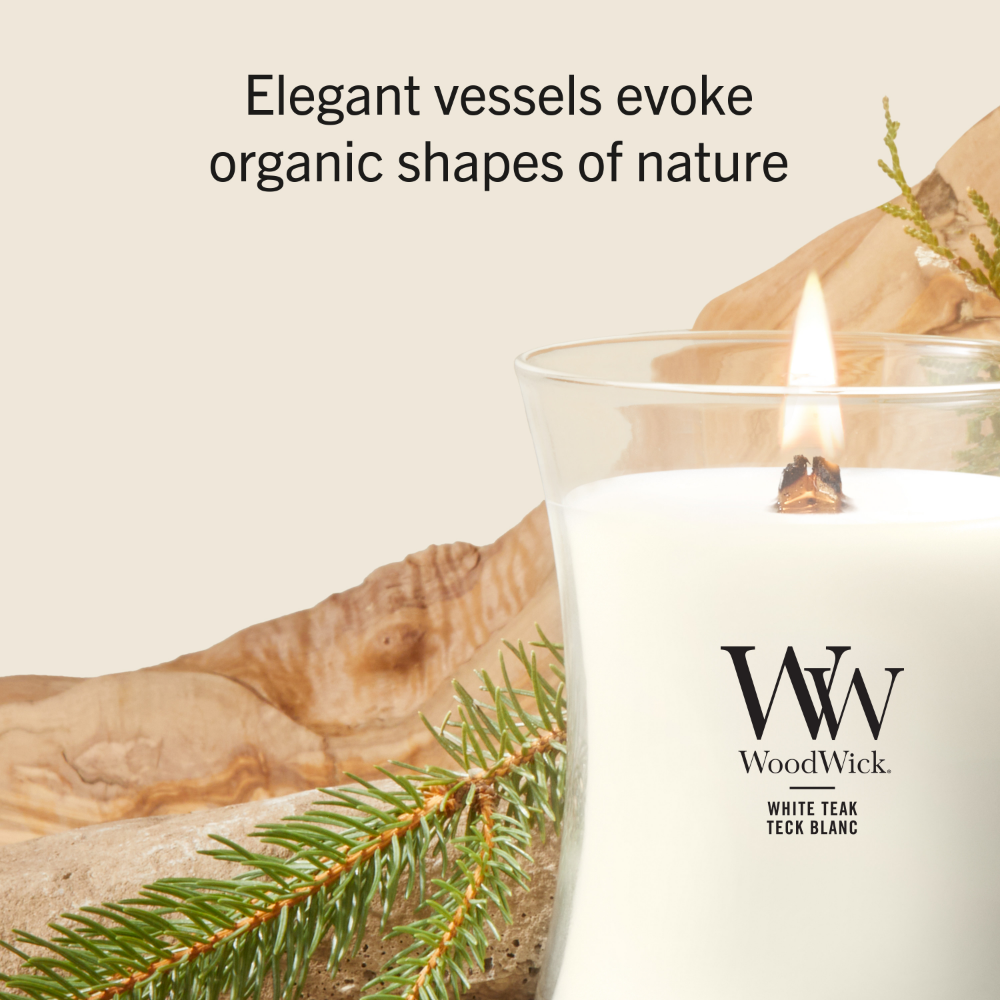 WoodWick White Teak Medium Hourglass Jar Candle