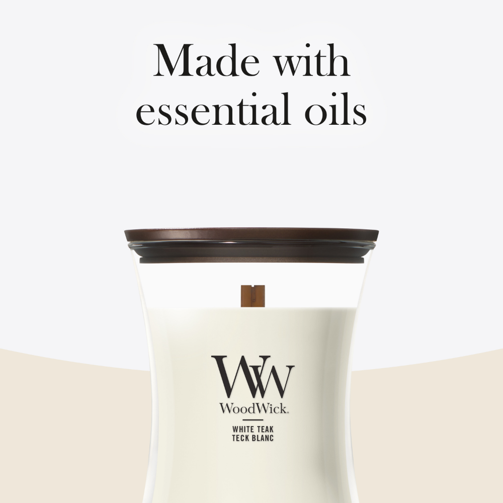 WoodWick White Teak Medium Hourglass Jar Candle
