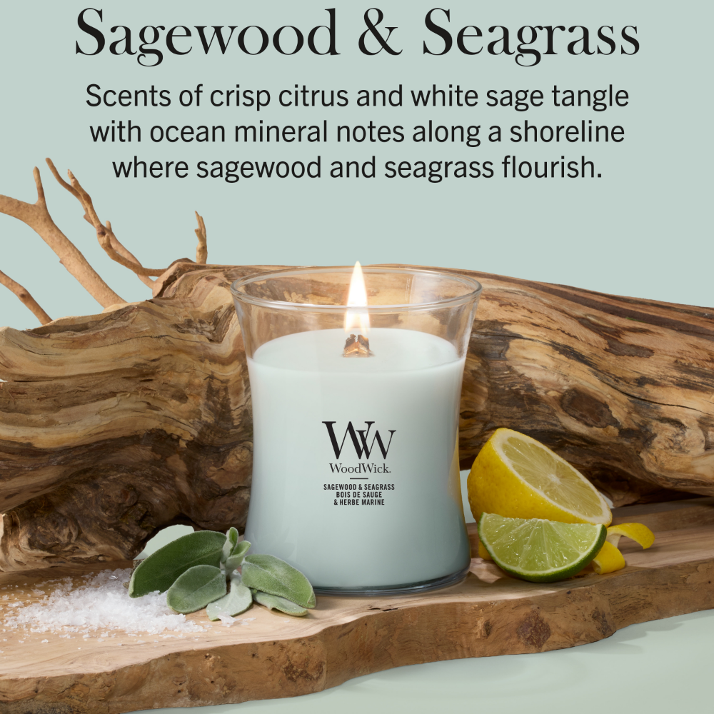WoodWick Sagewood & Seagrass Medium Hourglass Jar Candle