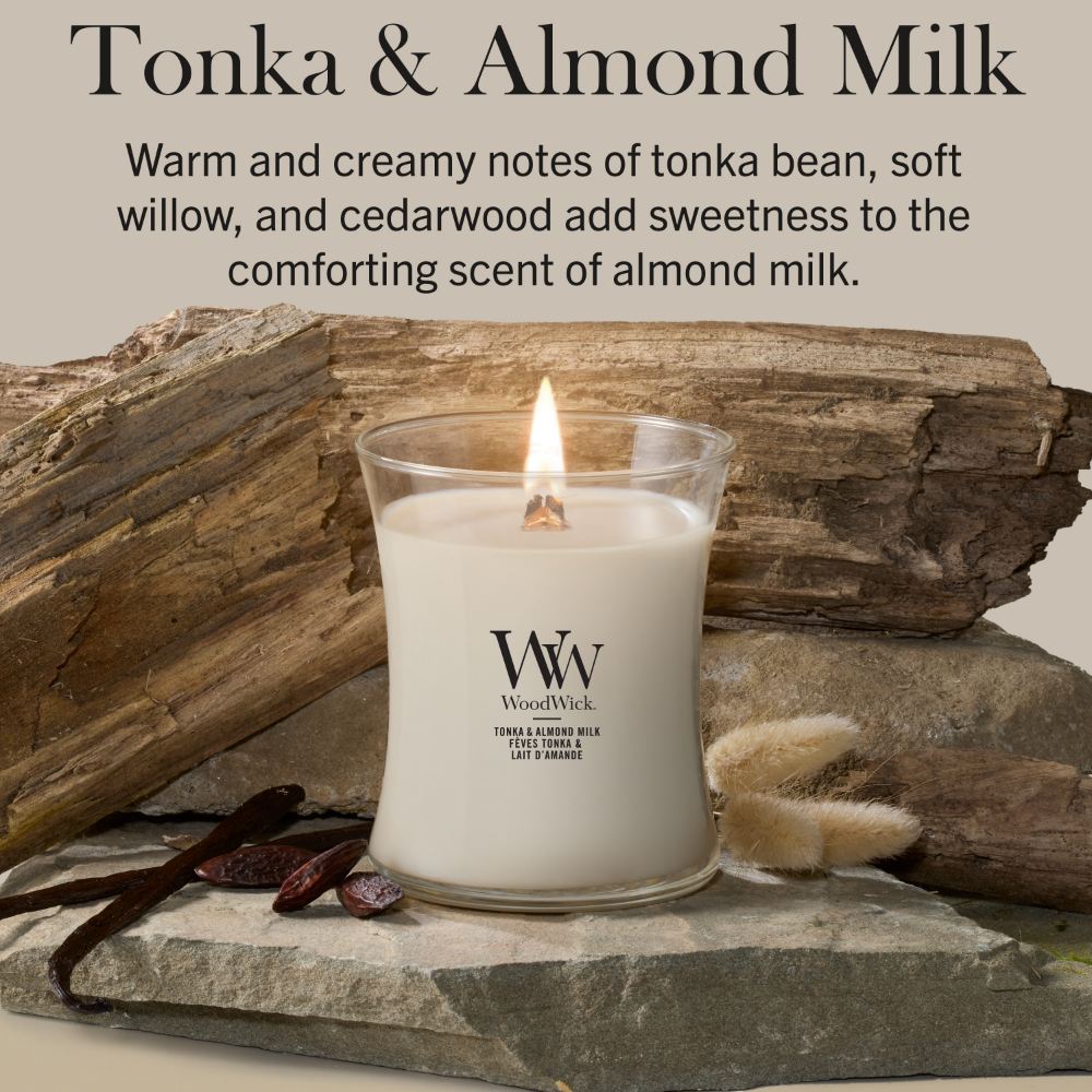 WoodWick Tonka & Almond Milk Medium Hourglass Jar Candle