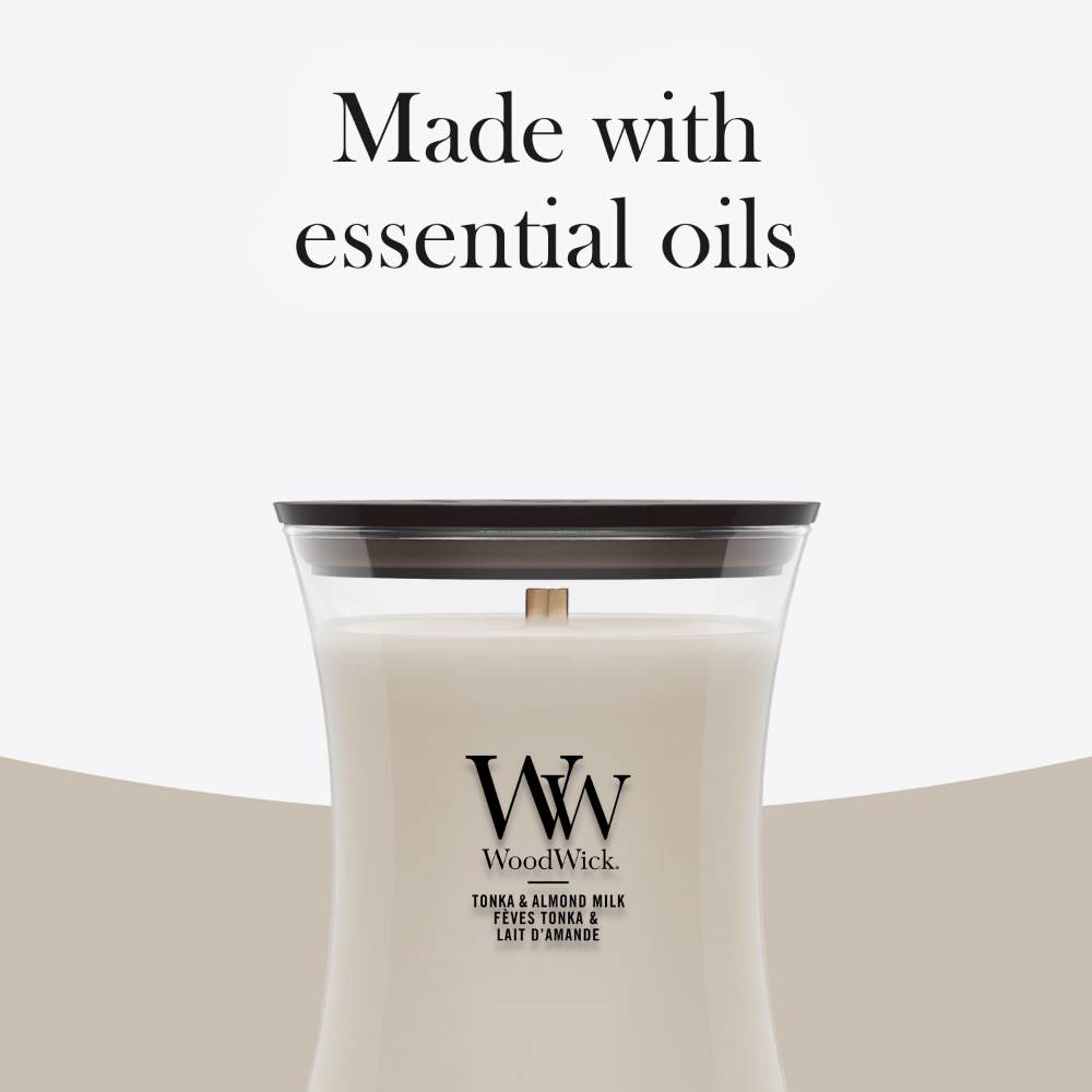 WoodWick Tonka & Almond Milk Medium Hourglass Jar Candle