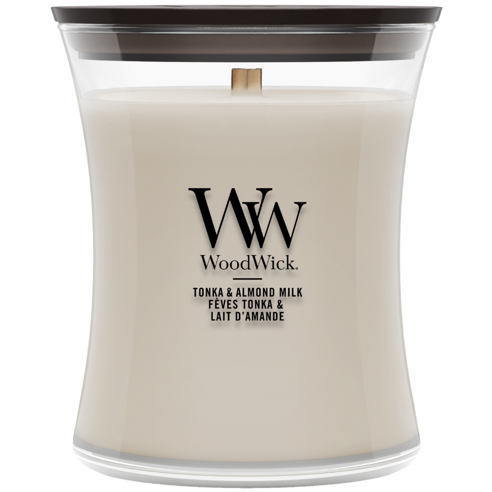 WoodWick Tonka & Almond Milk Medium Hourglass Jar Candle