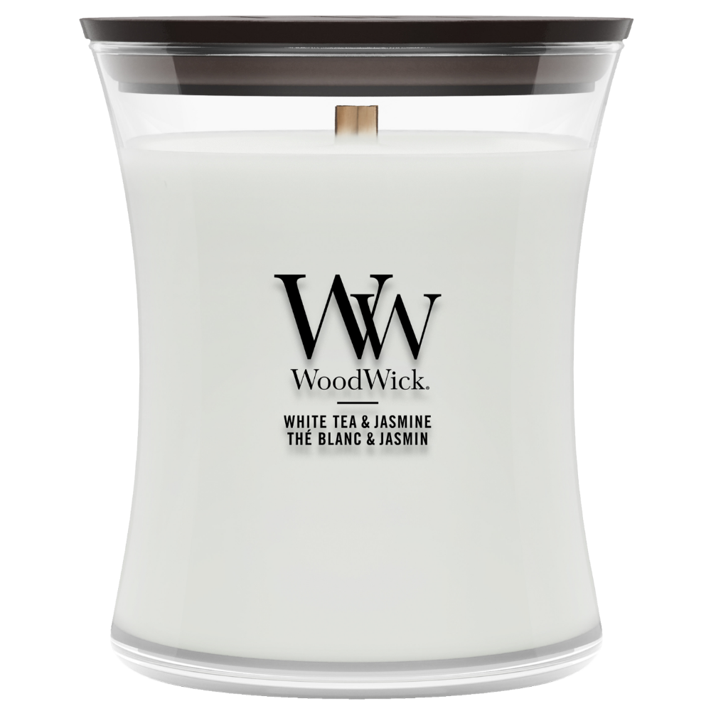 WoodWick White Tea & Jasmine Medium Hourglass Jar Candle