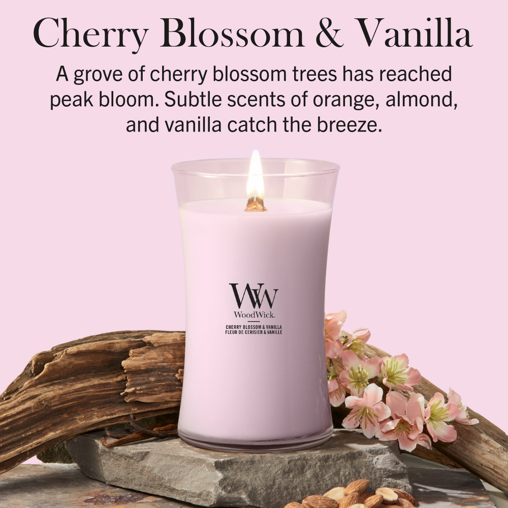 WoodWick Cherry Blossom & Vanilla Large Hourglass Jar Candle