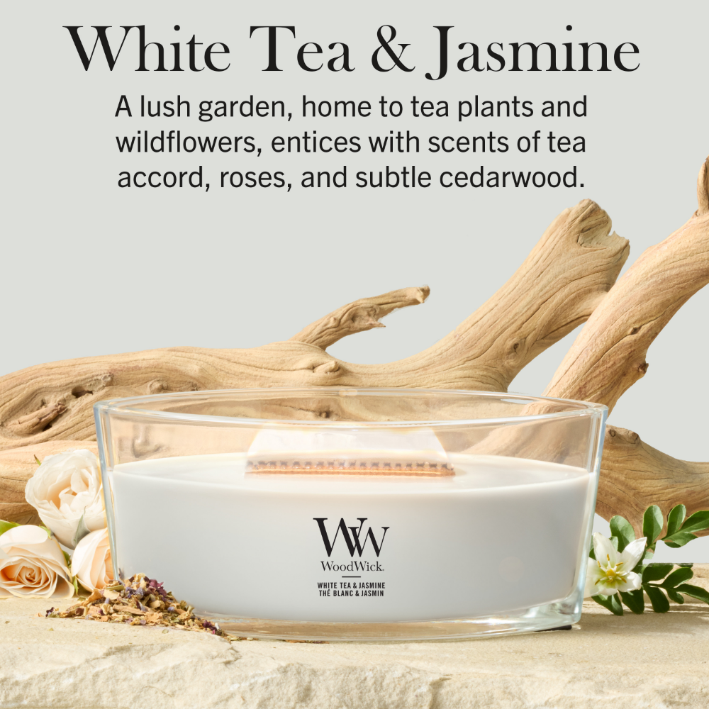 WoodWick White Tea & Jasmine Ellipse Jar Candle