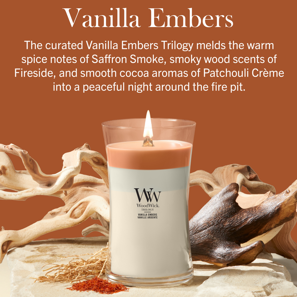 WoodWick Trilogy Vanilla Embers Medium Hourglass Jar Candle