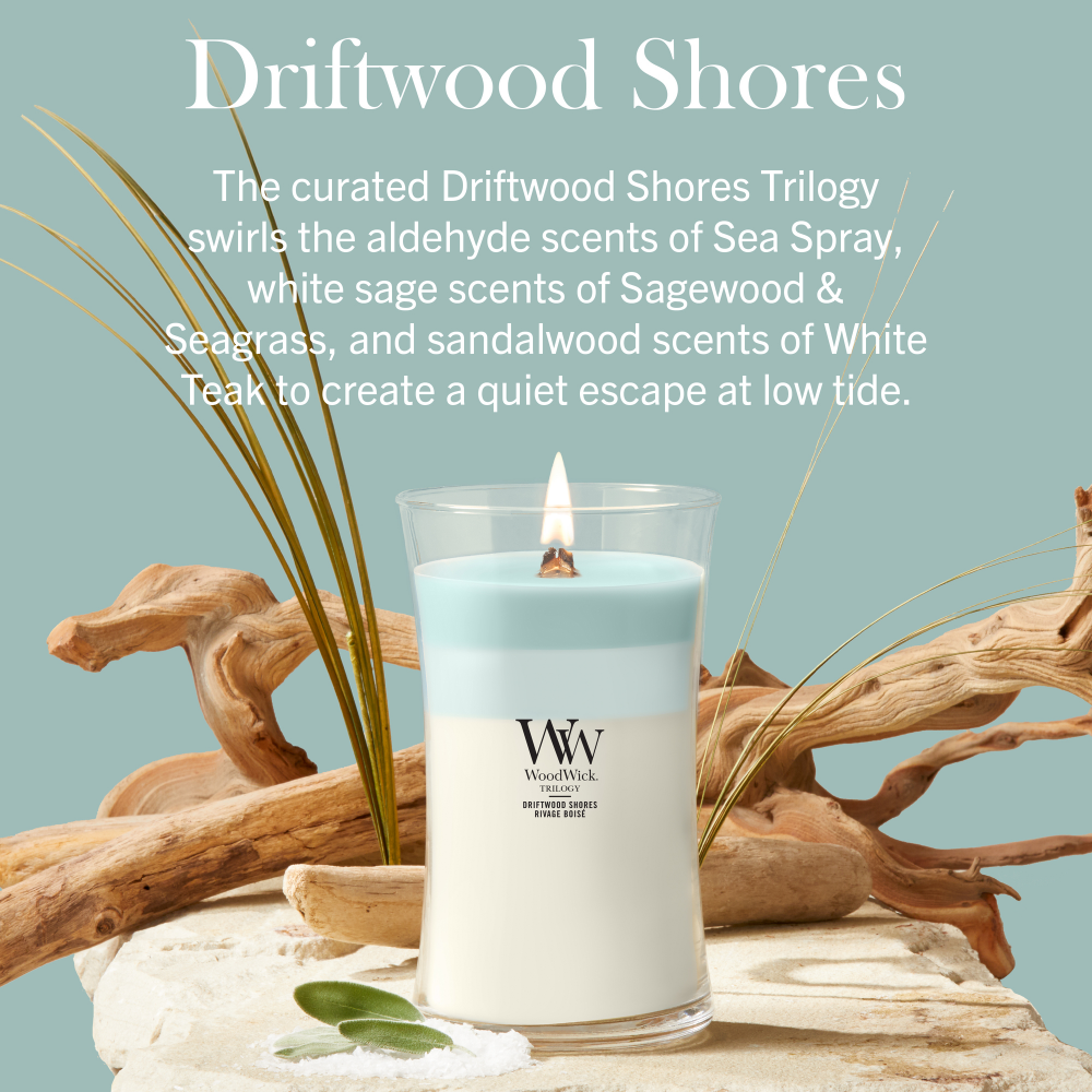 WoodWick Trilogy Driftwood Shores Medium Hourglass Jar Candle