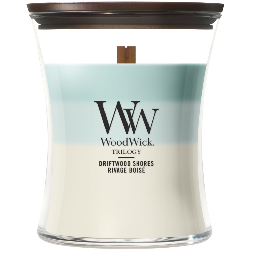 WoodWick Trilogy Driftwood Shores Medium Hourglass Jar Candle