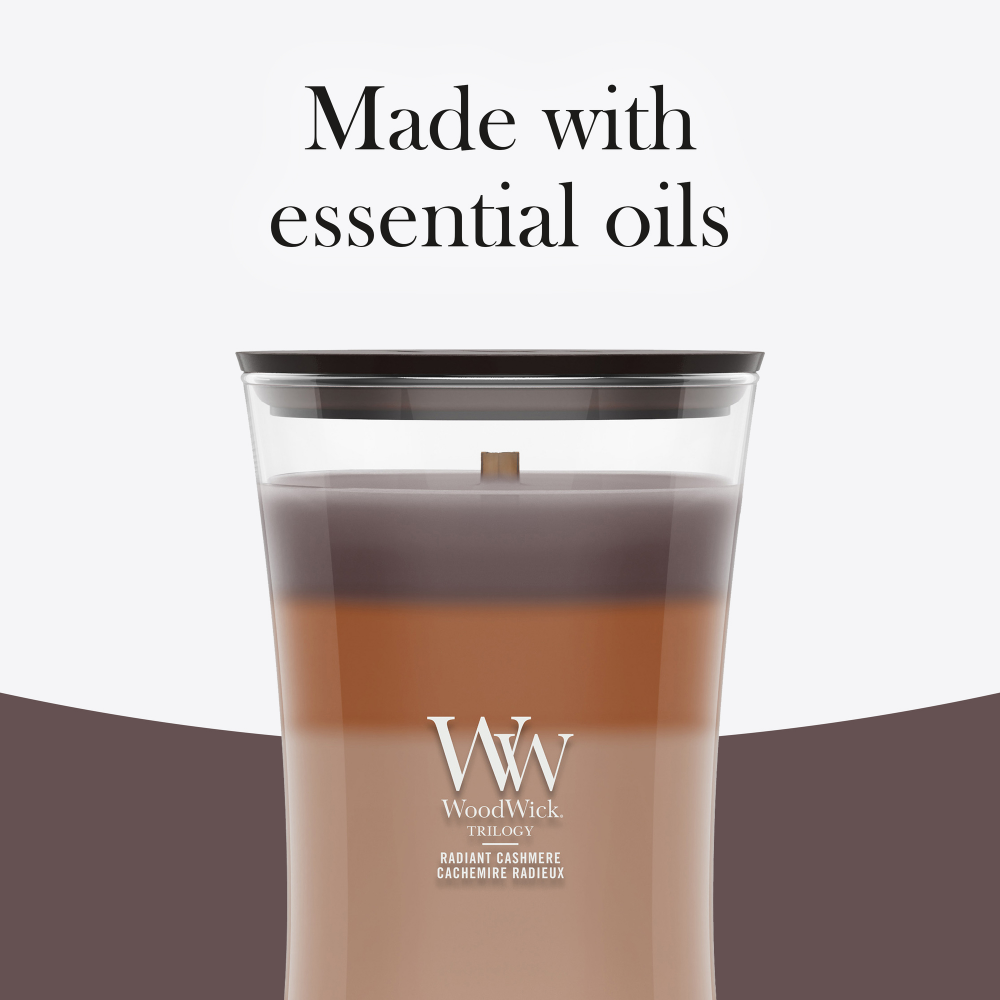 WoodWick Trilogy Radiant Cashmere Medium Hourglass Jar Candle