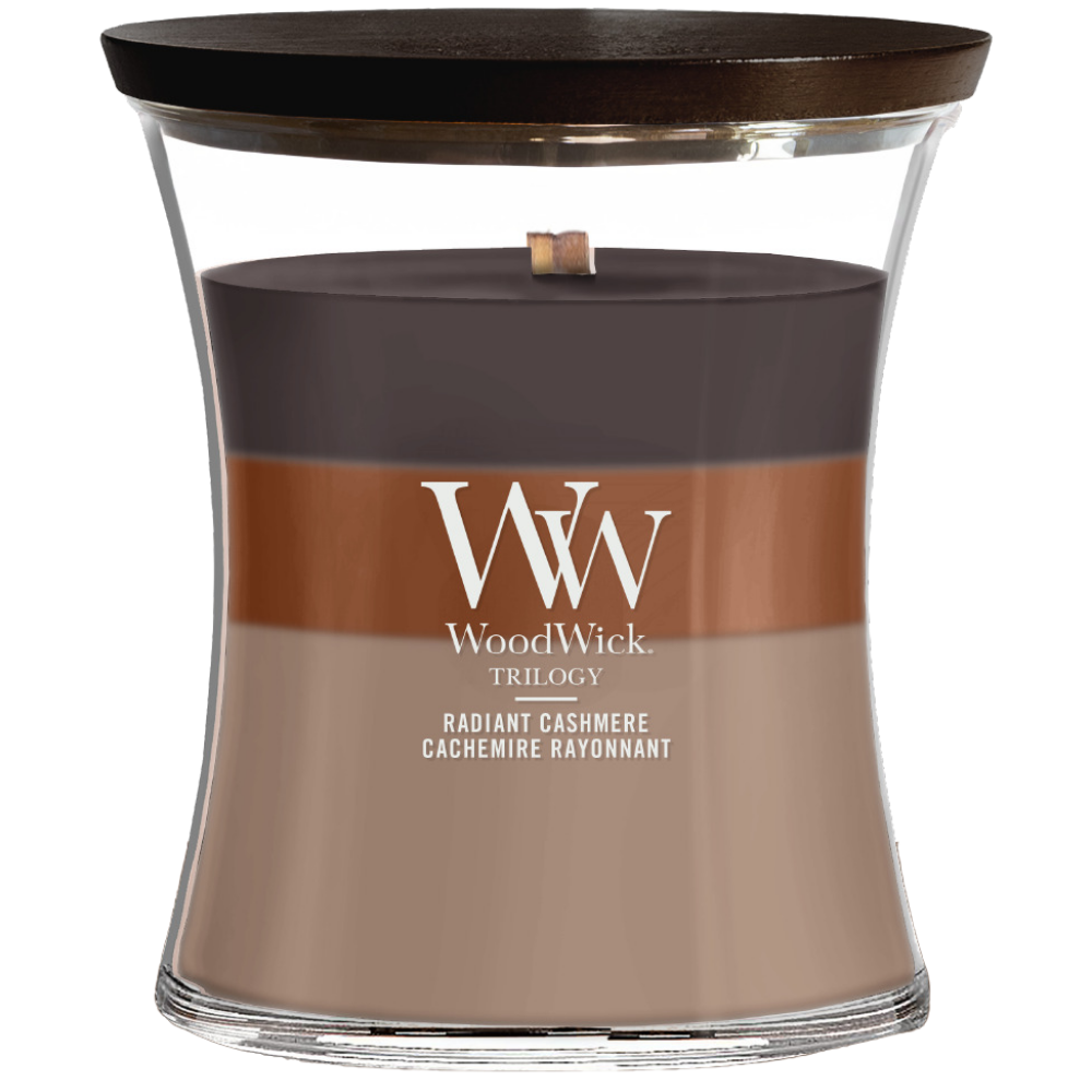 WoodWick Trilogy Radiant Cashmere Medium Hourglass Jar Candle