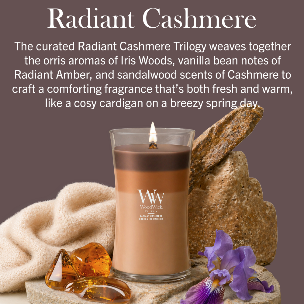 WoodWick Trilogy Radiant Cashmere Large Hourglass Jar Candle