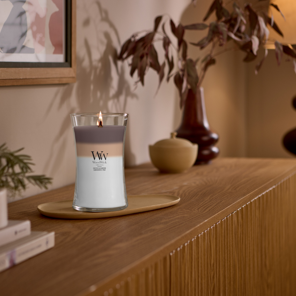 WoodWick Trilogy Radiant Cashmere Large Hourglass Jar Candle