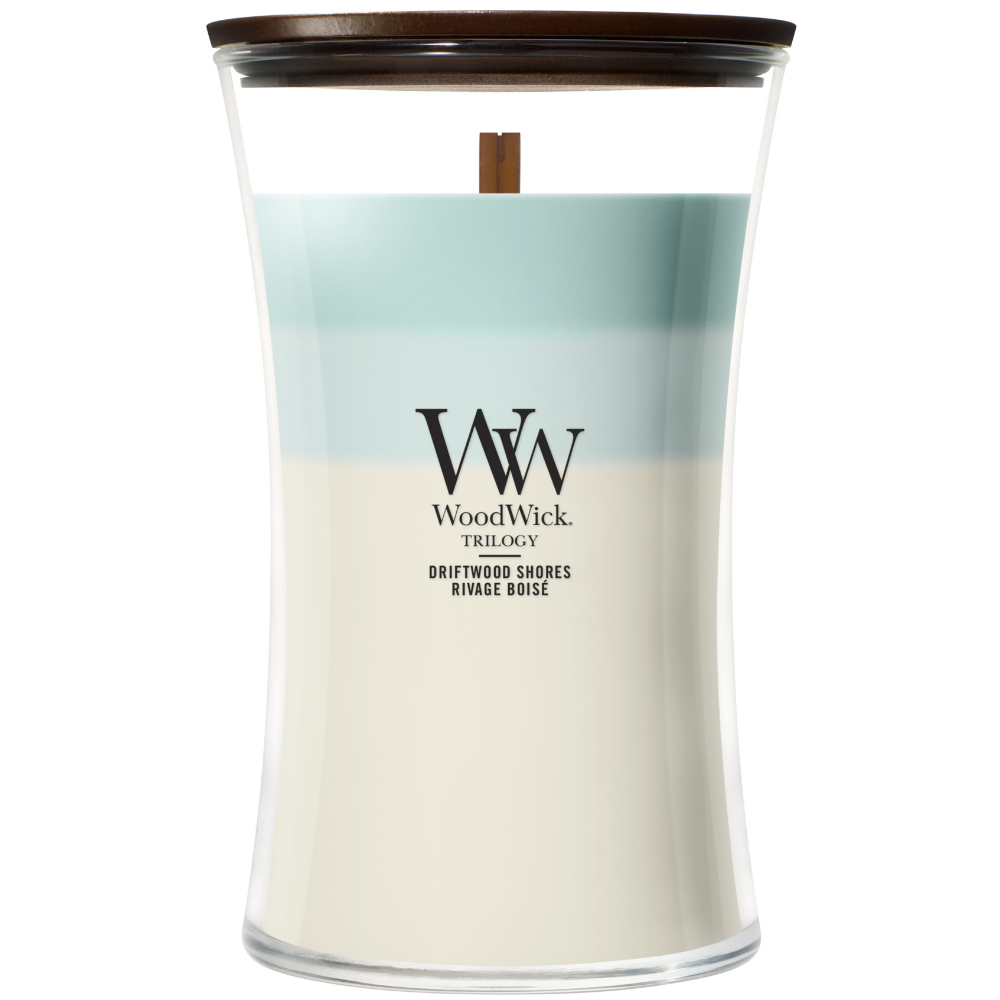 WoodWick Trilogy Driftwood Shores Large Hourglass Jar Candle