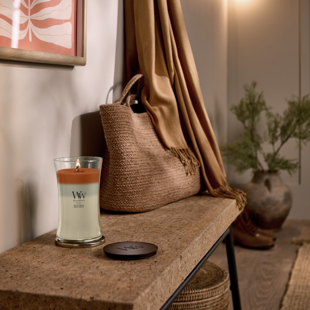 WoodWick Trilogy Vanilla Embers Large Hourglass Jar Candle